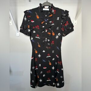 Sandro Black Dress with Vibrant Print - Size 1 / S